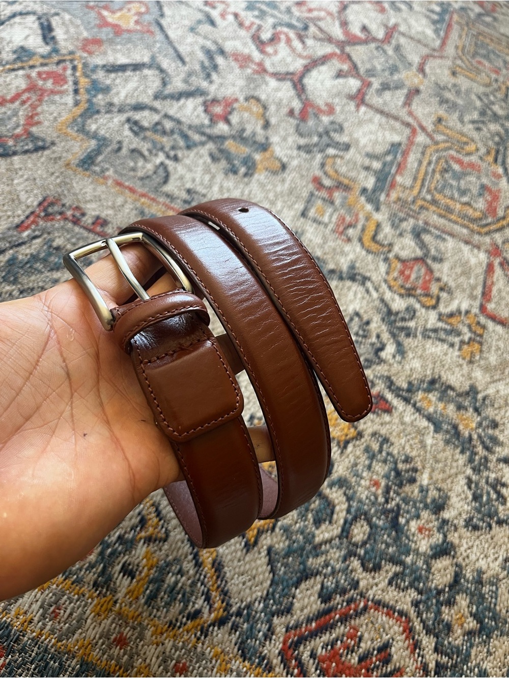 Uniqlo Chestnut Brown Leather Belt with Silver Buckle
